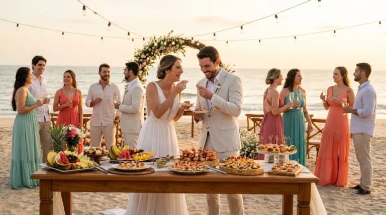 Buffet para casamento na areia: guia de custos e cardápio