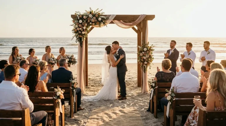 Decoração de casamento pé na areia que resiste ao vento